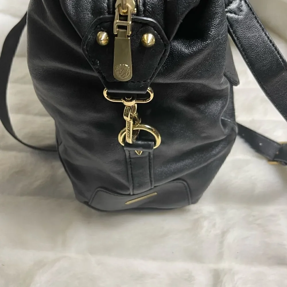 Vince Camuto black soft leather &calf hair Satchel/crossbody bag gold tone studs